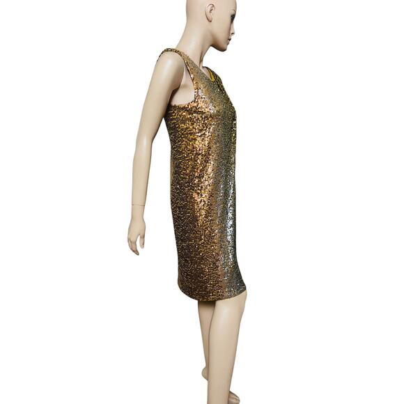 J Crew Collection Gold Sequin Greek Style Dress Size M Cotton Silk Pullover - Picture 8 of 10